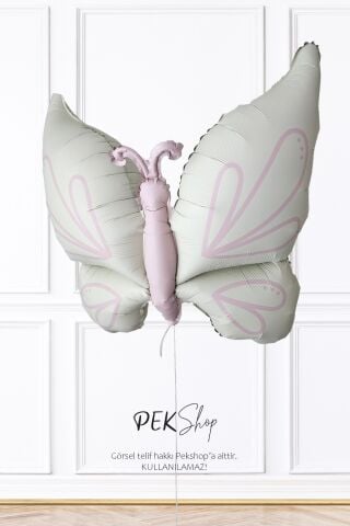 Retro Krem Kelebek Folyo Balon Büyük