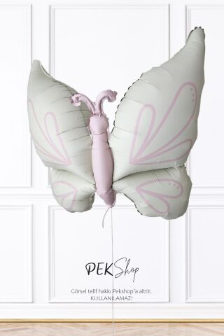 Retro Krem Kelebek Folyo Balon Büyük