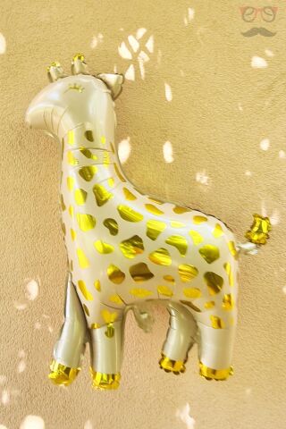 Zürafa Folyo Balon Parlak Gold Detaylı Büyük Zürafa Doğum Günü Balonu