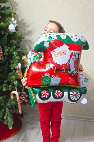 Yılbaşı Treni Folyo Balon Sevimli Yılbaşı Balonu