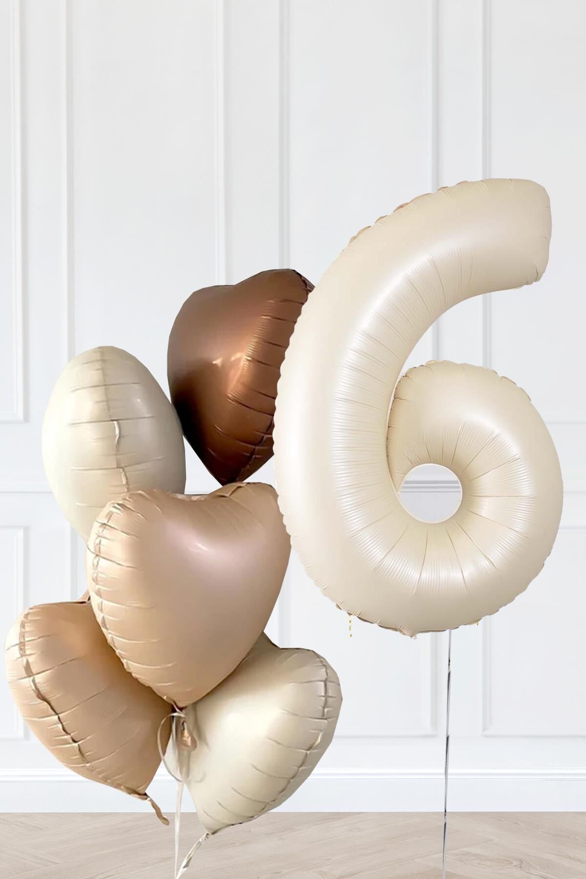 Retro Krem Yaş Balonlu Karamel Kahve Kalpli Retro Doğum Günü Yaş Balon Seti 6