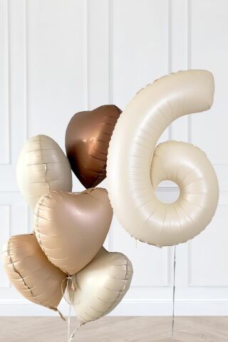 Retro Krem Yaş Balonlu Karamel Kahve Kalpli Retro Doğum Günü Yaş Balon Seti 6