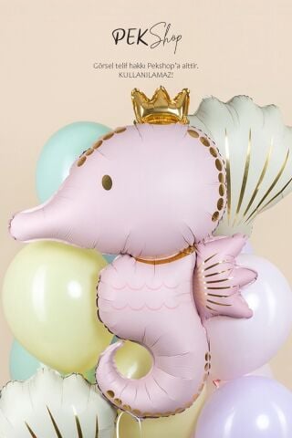 Retro Pembe Büyük Deniz Atı Folyo Balon