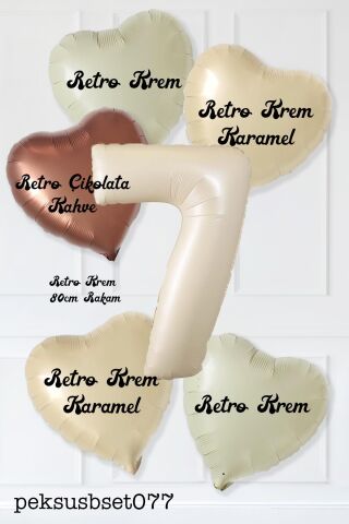 Retro Krem Yaş Balonlu Karamel Kahve Kalpli Retro Doğum Günü Yaş Balon Seti 7