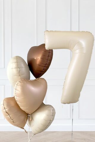 Retro Krem Yaş Balonlu Karamel Kahve Kalpli Retro Doğum Günü Yaş Balon Seti 7