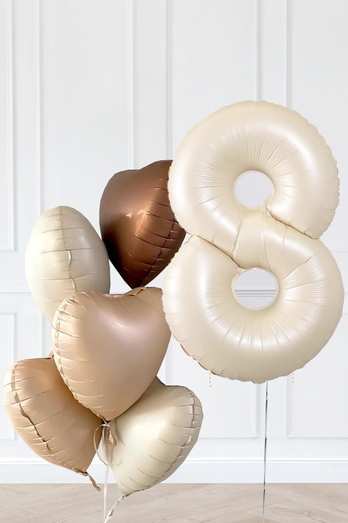 Retro Krem Yaş Balonlu Karamel Kahve Kalpli Retro Doğum Günü Yaş Balon Seti 8