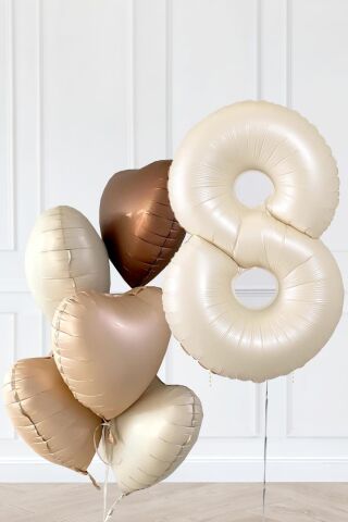 Retro Krem Yaş Balonlu Karamel Kahve Kalpli Retro Doğum Günü Yaş Balon Seti 8