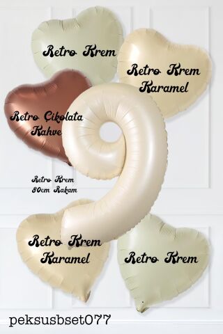Retro Krem Yaş Balonlu Karamel Kahve Kalpli Retro Doğum Günü Yaş Balon Seti 9