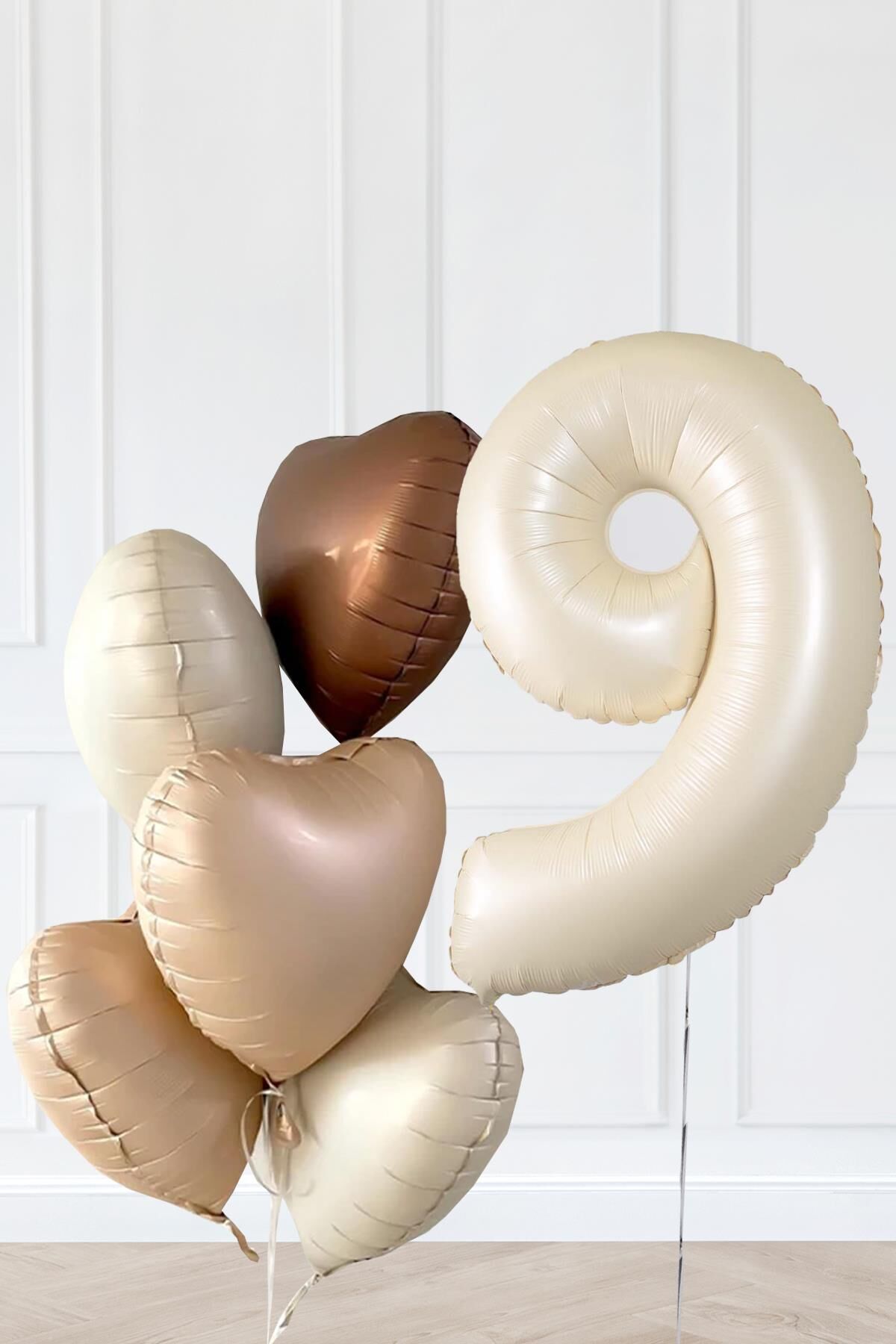 Retro Krem Yaş Balonlu Karamel Kahve Kalpli Retro Doğum Günü Yaş Balon Seti 9