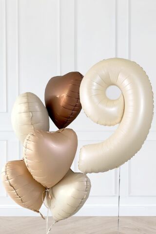 Retro Krem Yaş Balonlu Karamel Kahve Kalpli Retro Doğum Günü Yaş Balon Seti 9