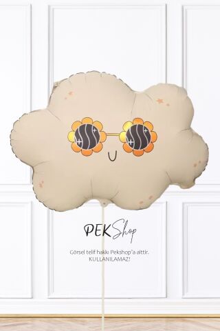 Retro Gözlüklü Bulut Folyo Balon Retro Bulut