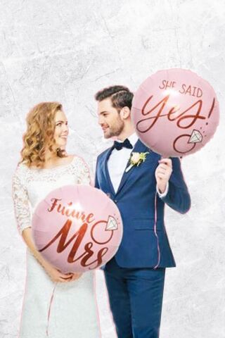 Rose Gold Tek Taşlı Düğün Fotoğrafı Balonları Seti I Said Yes Future Mrs