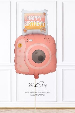 Pembe Polaroid Fotoğraf Makinesi Şeklinde Folyo Balon