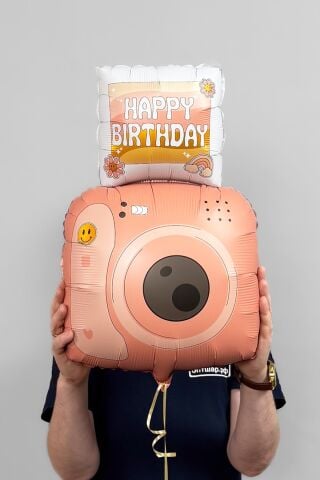 Pembe Polaroid Fotoğraf Makinesi Şeklinde Folyo Balon