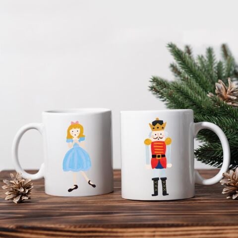 Fındıkkıran ve Alice Yılbaşı Çift Kupası 2 Adet Yılbaşı Hediyesi Kupa Bardak