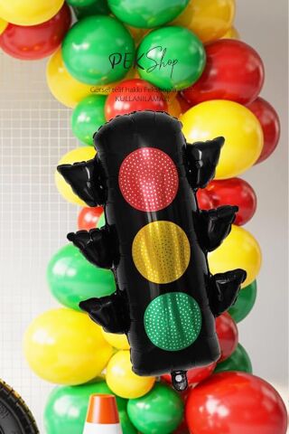 Trafik Lambası Folyo Balon İnşaat ,Araçlar, Yarış Konsept Doğum Günü
