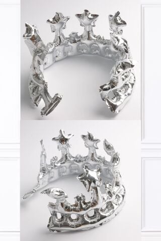 Gümüş Takılabilir Kral Tacı Şeklinde Folyo Balon Kafaya Takılabilir Boyut Ayarlı
