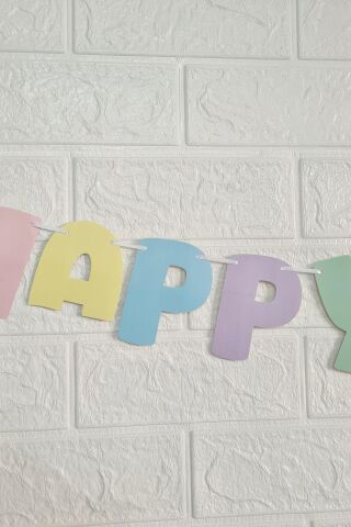 Makaron Renkler Happy Birthday Banner Büyük Harfler Doğum Günü Duvar Süsü