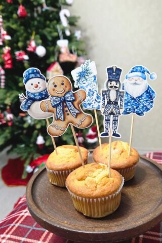 Bleu Blanch Yılbaşı Kürdan Süsleri Yılbaşı Sofrası Süsleri Bleu Blanch Konsept 10lu Paket