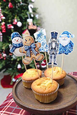 Bleu Blanch Yılbaşı Kürdan Süsleri Yılbaşı Sofrası Süsleri Bleu Blanch Konsept 10lu Paket