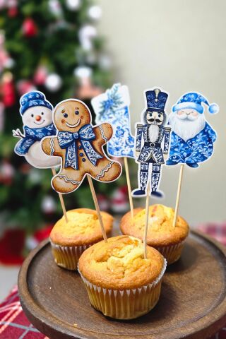 Bleu Blanch Yılbaşı Kürdan Süsleri Yılbaşı Sofrası Süsleri Bleu Blanch Konsept 10lu Paket