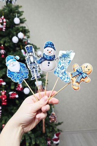 Bleu Blanch Yılbaşı Kürdan Süsleri Yılbaşı Sofrası Süsleri Bleu Blanch Konsept 10lu Paket