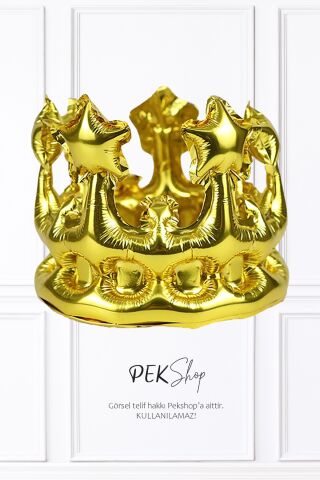 Gold Takılabilir Kral Tacı Şeklinde Folyo Balon Kafaya Takılabilir Boyut Ayarlı