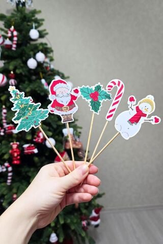 Yılbaşı Temalı Kürdan Süsler Yılbaşı Yeni Yıl Kürdan Süsleri Cupcake Süsleri Lüks Büyük Boy 10lu Paket