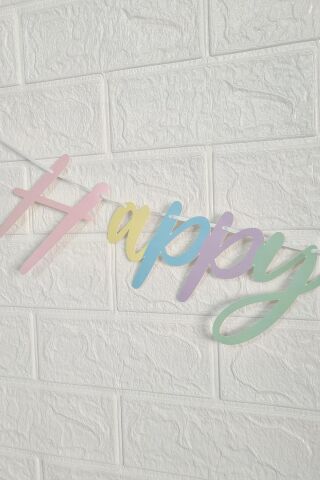 Makaron Renkler Happy Birthday Banner Kaligrafi El Yazısı Doğum Günü Duvar Süsü