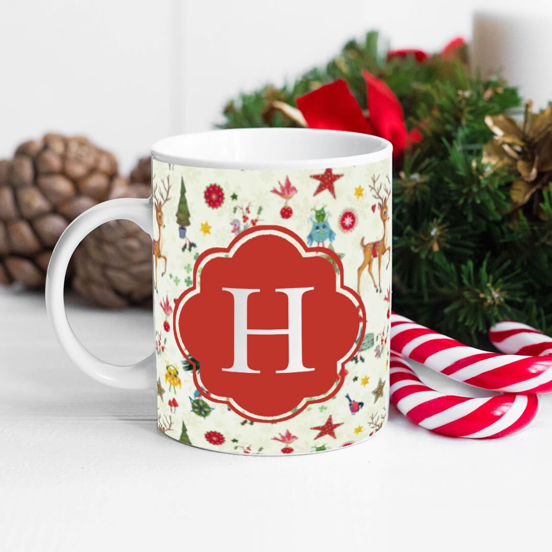 Baş Harfli Yılbaşı Tasarım Kişiye Özel Baskılı Kupa Yılbaşı Hediyesi Kupa Fincan