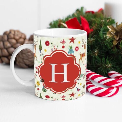 Baş Harfli Yılbaşı Tasarım Kişiye Özel Baskılı Kupa Yılbaşı Hediyesi Kupa Fincan