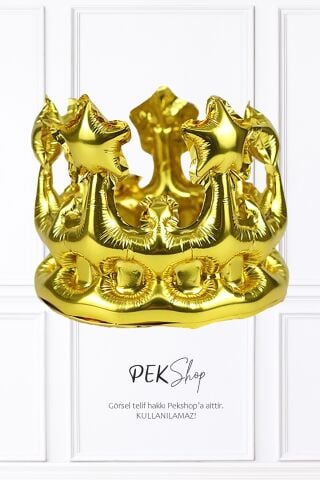 Gold Takılabilir Kral Tacı Şeklinde Folyo Balon Kafaya Takılabilir Boyut Ayarlı