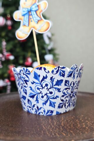 Bleu Blanch Temalı Yılbaşı Cupcake Sargısı 10'lu Paket Yılbaşı Sofra Süsleri