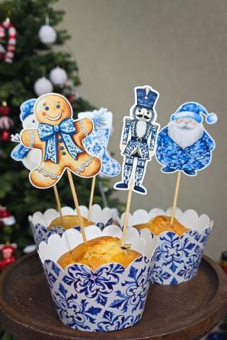 Bleu Blanch Temalı Yılbaşı Cupcake Sargısı 10'lu Paket Yılbaşı Sofra Süsleri