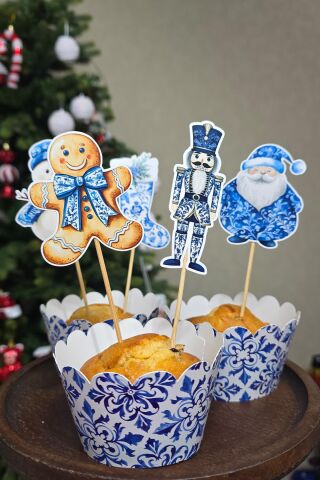 Bleu Blanch Temalı Yılbaşı Cupcake Sargısı 10'lu Paket Yılbaşı Sofra Süsleri