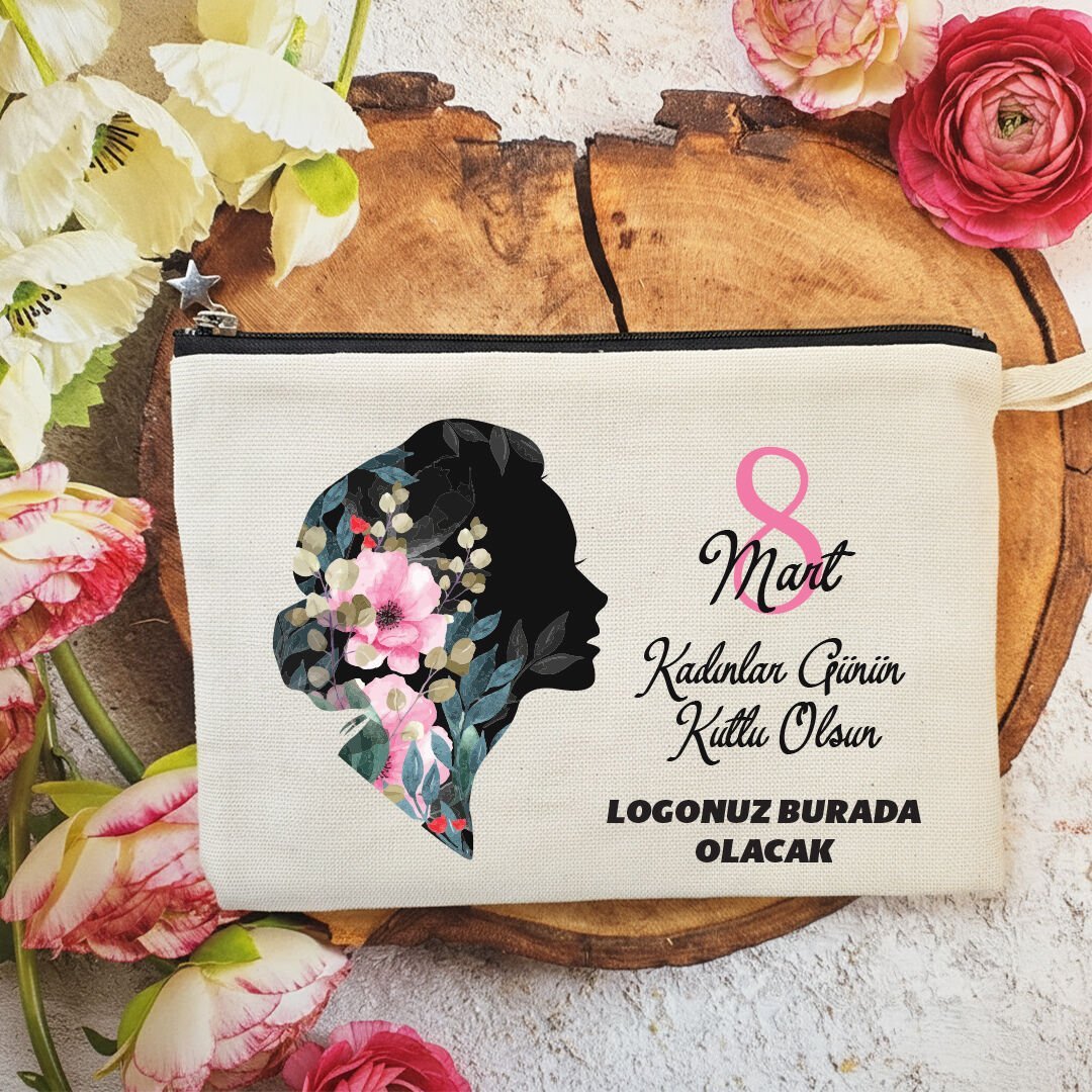 Astarlı Lüx Clutch Çanta Kadın Silüeti 8 Mart Kadınlar Günü Logo Baskılı