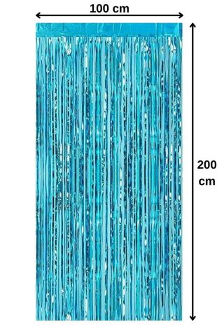 Fon Perde Kapı Perdesi Metalik Açık Mavi Renkli Arka Fon Süs Parti Fonu