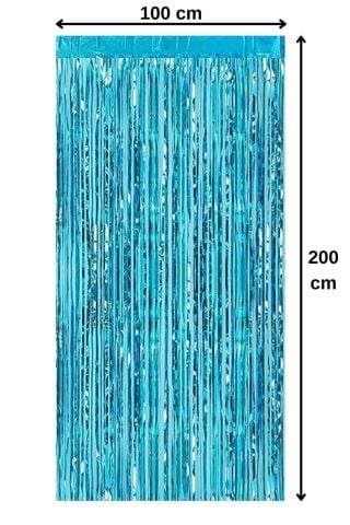 Fon Perde Kapı Perdesi Metalik Açık Mavi Renkli Arka Fon Süs Parti Fonu