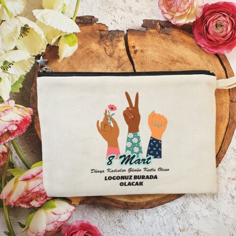 Astarlı Lüx Clutch Çanta 8 Mart Kadınlar Günü Logo Baskılı Girl Power