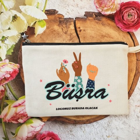 Tek Tek İsimli Astarlı Lüx Clutch Çanta 8 Mart Kadınlar Günü Logo Baskılı Girl Power