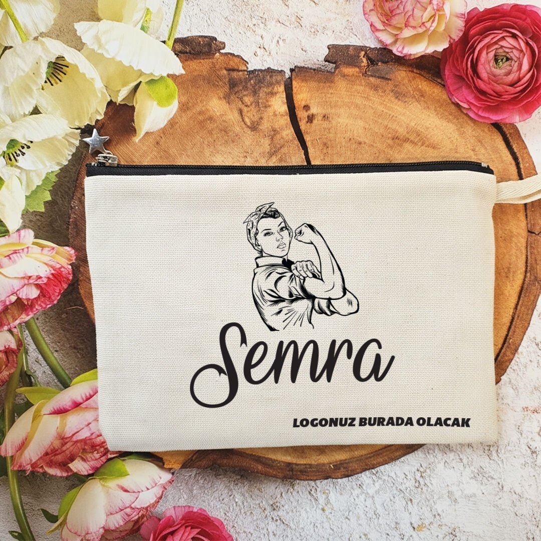 Tek Tek İsimli Astarlı Lüx Clutch Çanta 8 Mart Kadınlar Günü Logo Baskılı Kadının Gücü