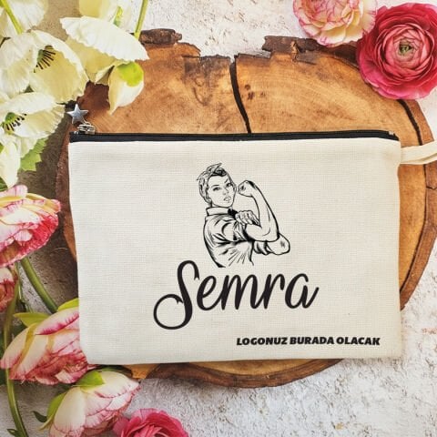 Tek Tek İsimli Astarlı Lüx Clutch Çanta 8 Mart Kadınlar Günü Logo Baskılı Kadının Gücü