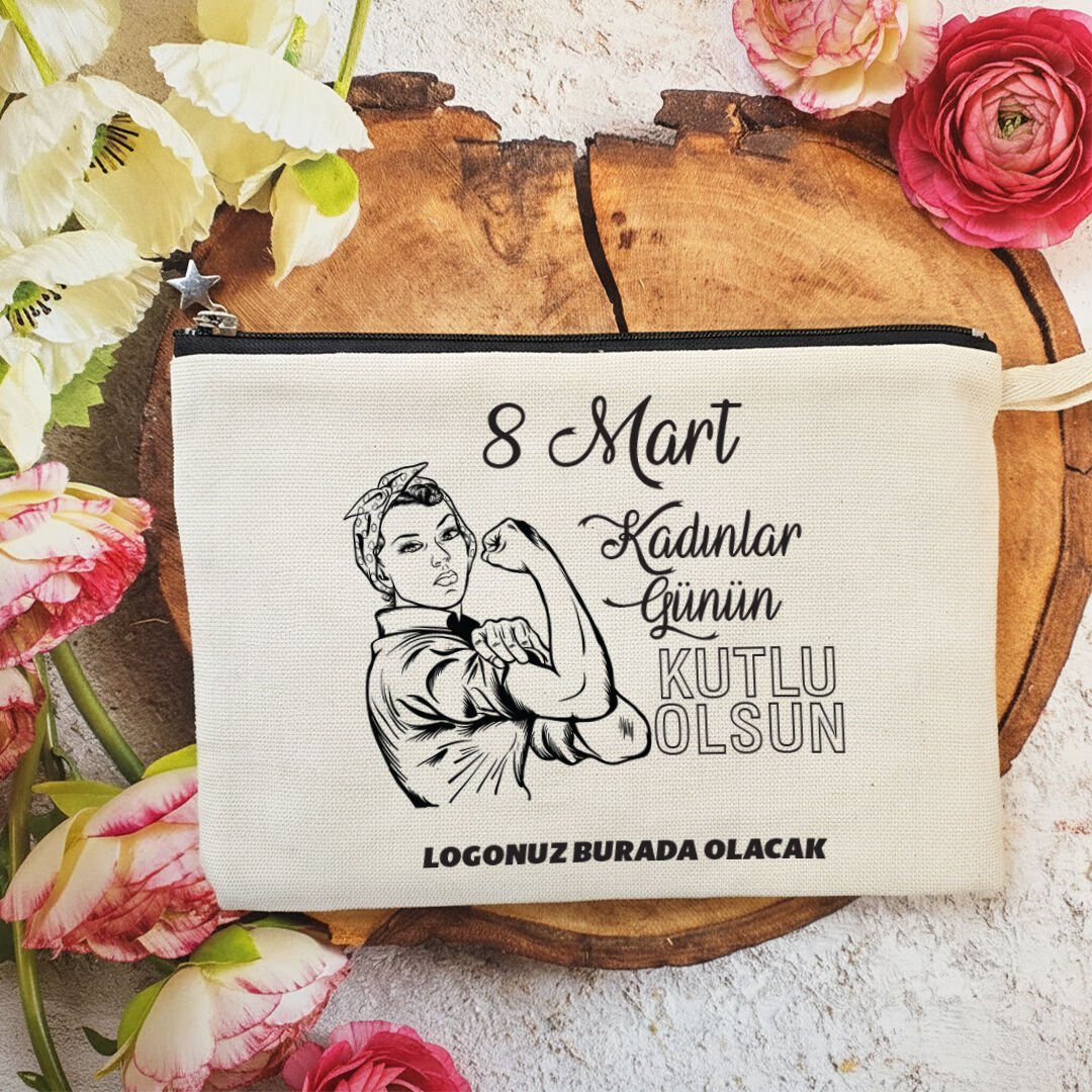 Astarlı Lüx Clutch Çanta 8 Mart Kadınlar Günü Logo Baskılı Kadının Gücü