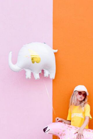 Büyük Fil Folyo Balon Gold Detaylı Beyaz