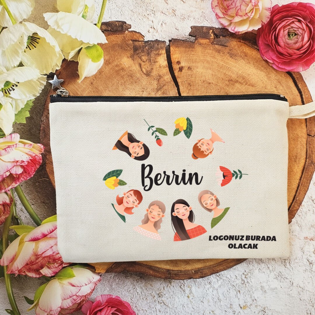 Tek Tek İsimli Astarlı Lüx Clutch Çanta 8 Mart Kadınlar Günü Logo Baskılı Kadınlar Figürlü