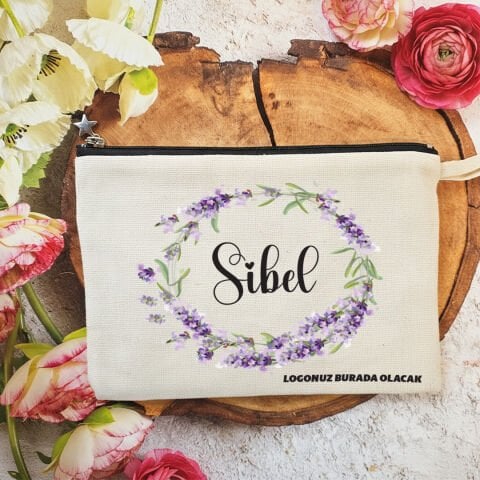 Tek Tek İsimli Astarlı Lüx Clutch Çanta 8 Mart Kadınlar Günü Logo Baskılı Lavanta Çiçekleri