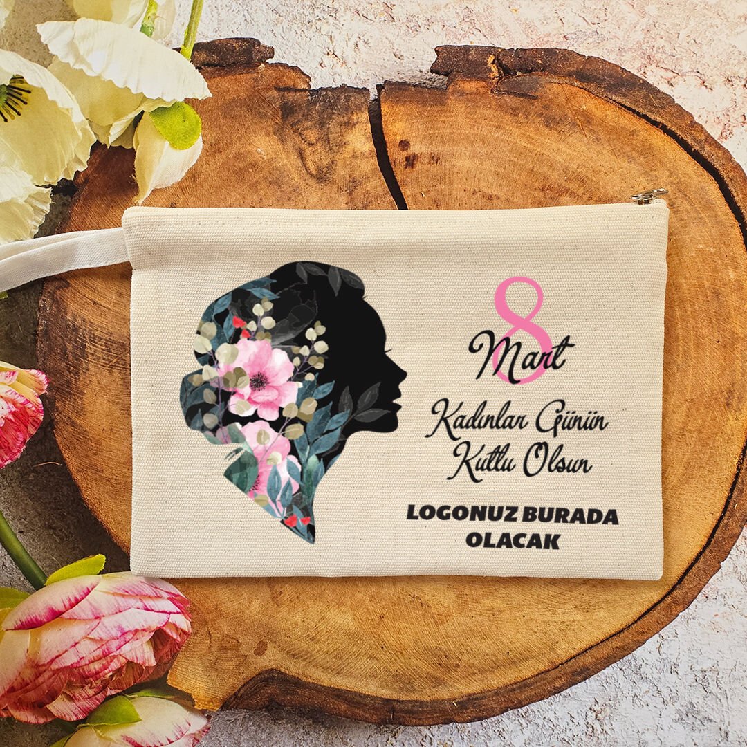 Makyaj Çantası 8 Mart Kadınlar Günü Logo Baskılı Kadın Silüeti