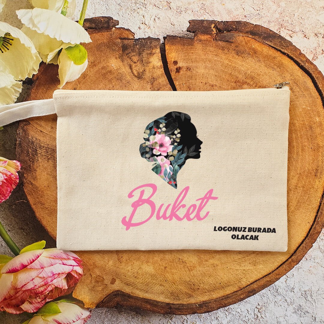 Tek Tek İsimli Makyaj Çantası 8 Mart Kadınlar Günü Logo Baskılı Kadın Silüeti