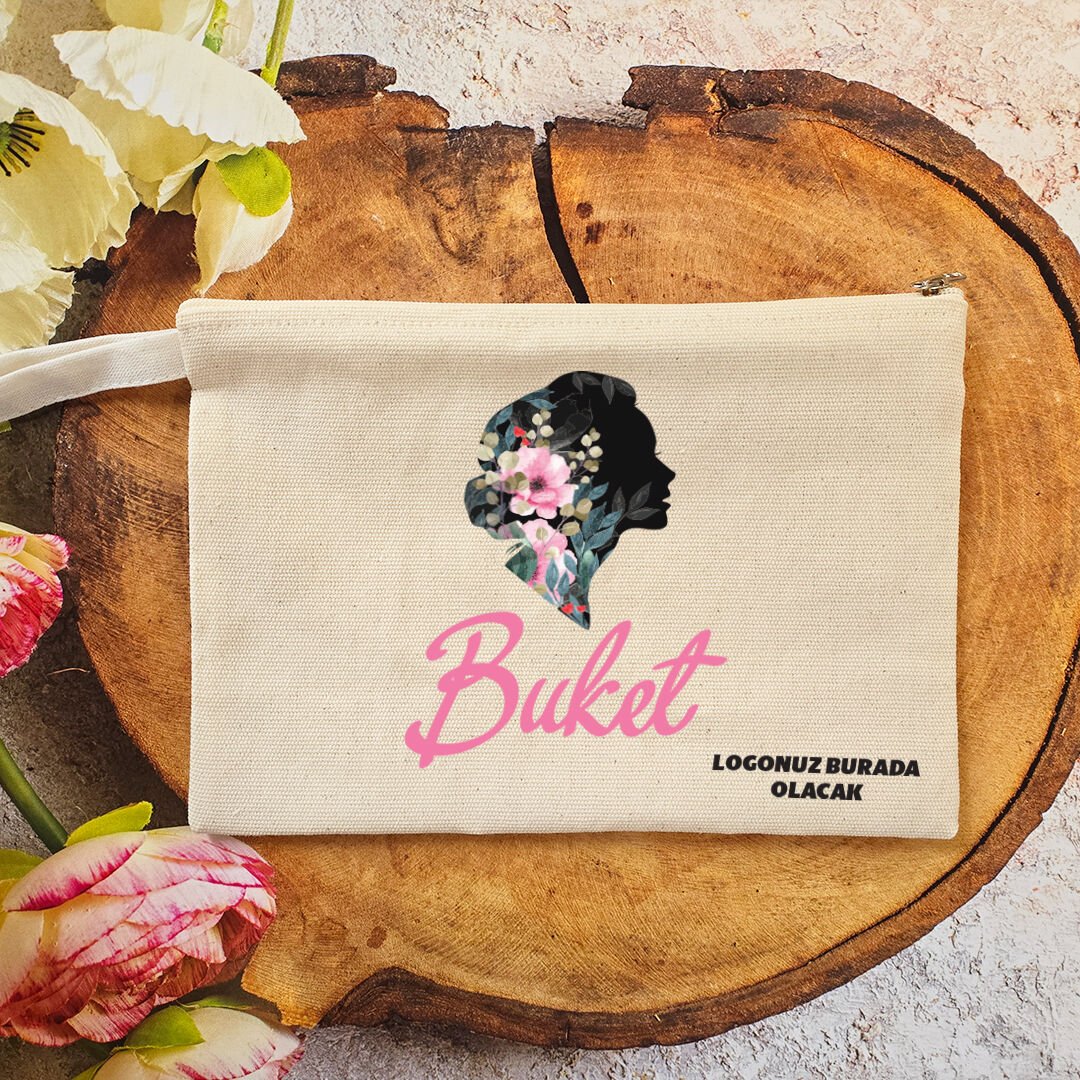 Tek Tek İsimli Makyaj Çantası 8 Mart Kadınlar Günü Logo Baskılı Kadın Silüeti