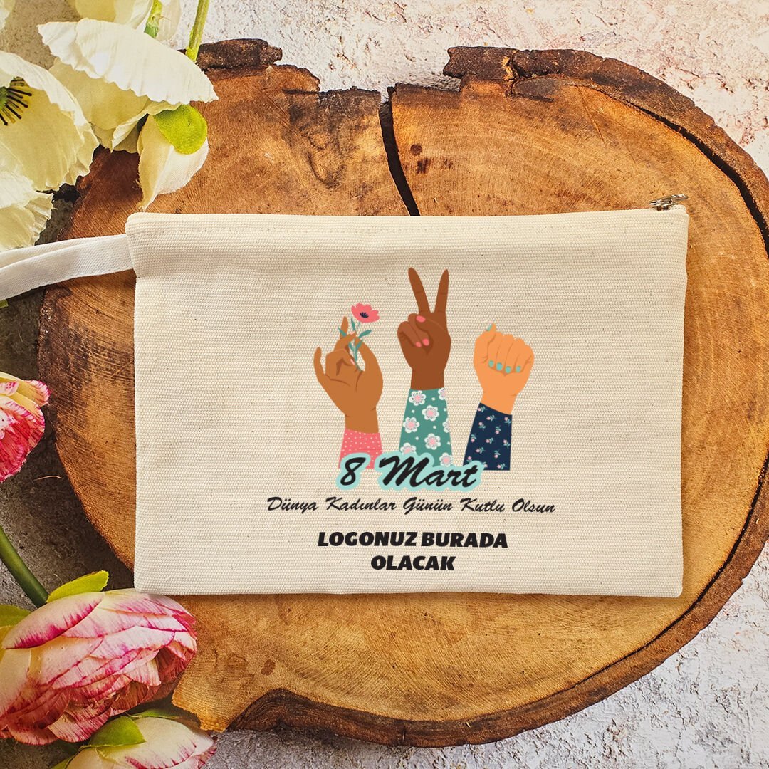 Makyaj Çantası 8 Mart Kadınlar Günü Logo Baskılı Girl Power